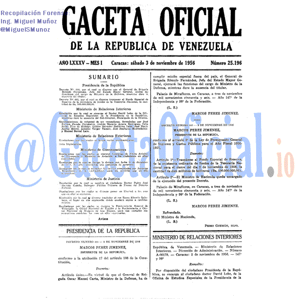 Gaceta Oficial 25196 del 3 Noviembre 1956
