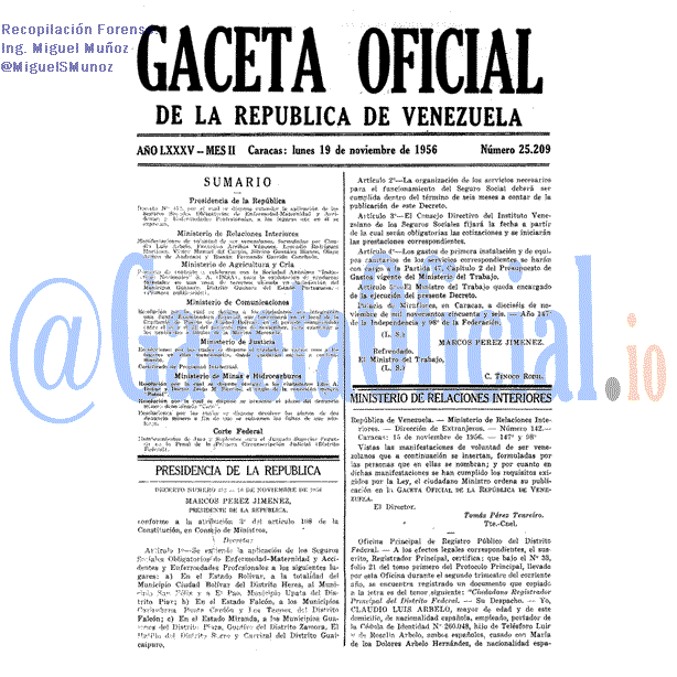 Gaceta Oficial 25209 del 19 Noviembre 1956