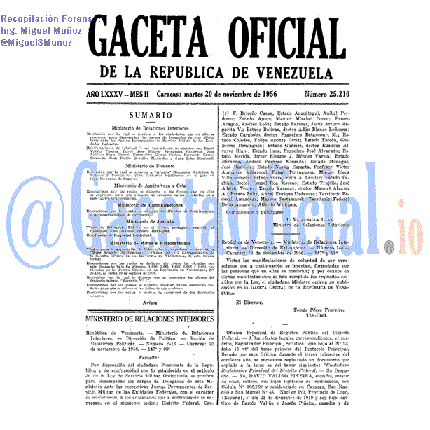 Gaceta Oficial 25210 del 20 Noviembre 1956