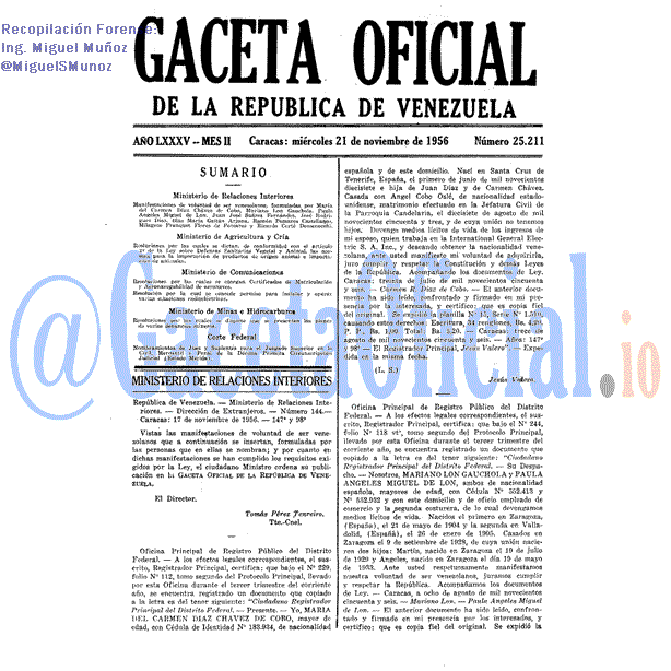 Gaceta Oficial 25211 del 21 Noviembre 1956