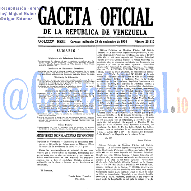 Gaceta Oficial 25217 del 28 Noviembre 1956