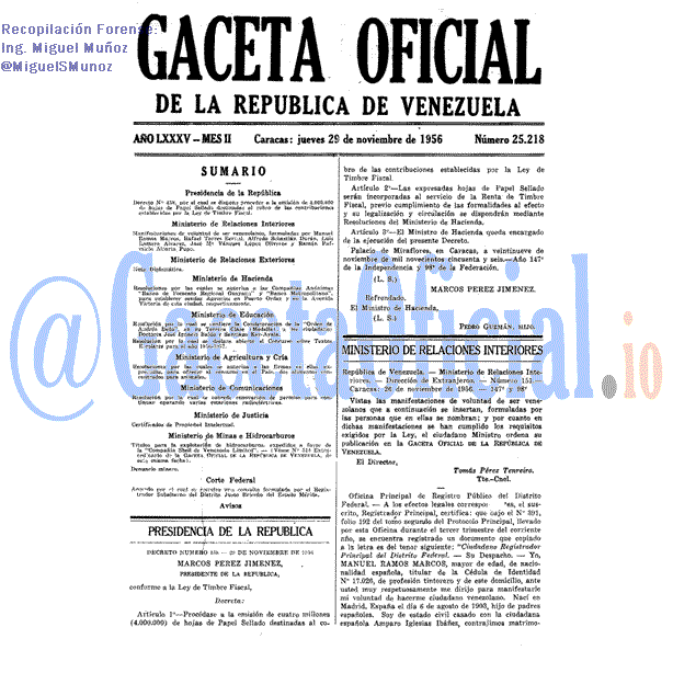 Gaceta Oficial 25218 del 29 Noviembre 1956
