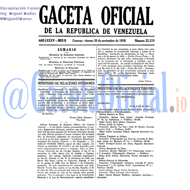 Gaceta Oficial 25219 del 30 Noviembre 1956