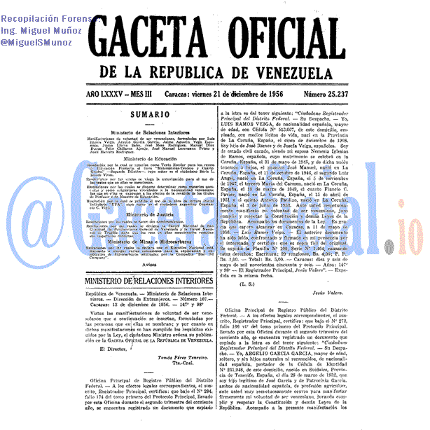 Gaceta Oficial 25237 del 21 Diciembre 1956