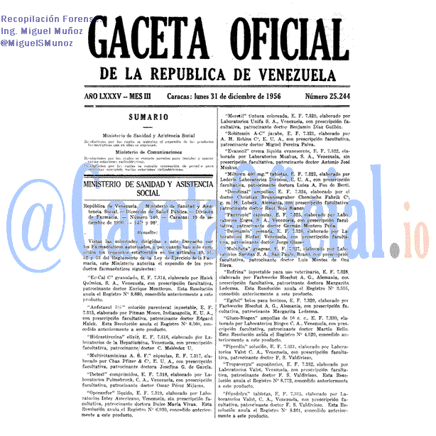 Gaceta Oficial 25244 del 31 Diciembre 1956