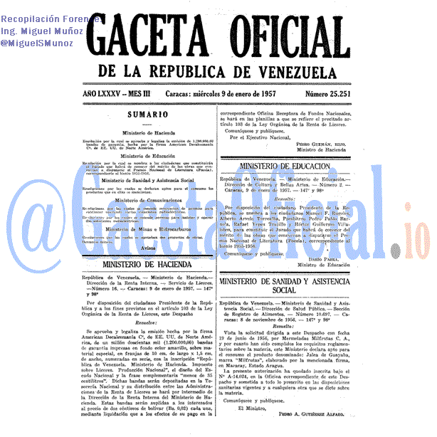 Gaceta Oficial 25251 del 9 Enero 1957