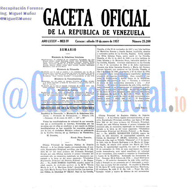 Gaceta Oficial 25260 del 19 Enero 1957