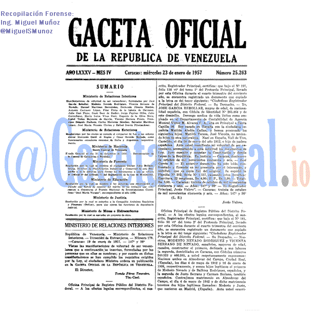 Gaceta Oficial 25263 del 23 Enero 1957