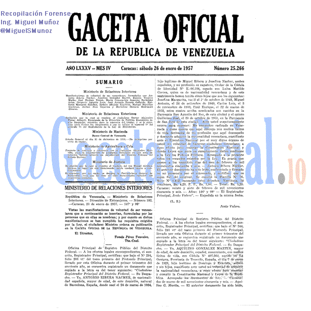 Gaceta Oficial 25266 del 26 Enero 1957