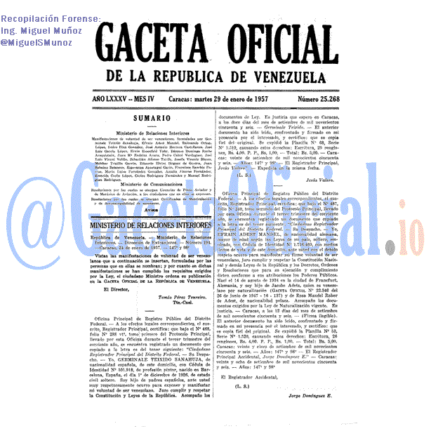 Gaceta Oficial 25268 del 29 Enero 1957
