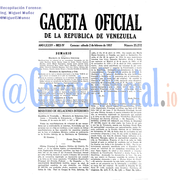 Gaceta Oficial 25272 del 2 Febrero 1957