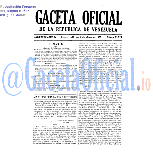 Gaceta Oficial 25275 del 6 Febrero 1957
