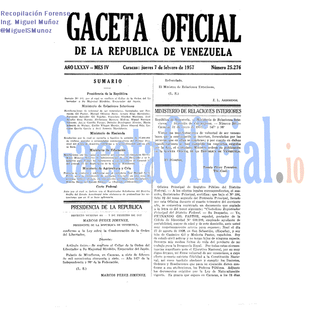 Gaceta Oficial 25276 del 7 Febrero 1957