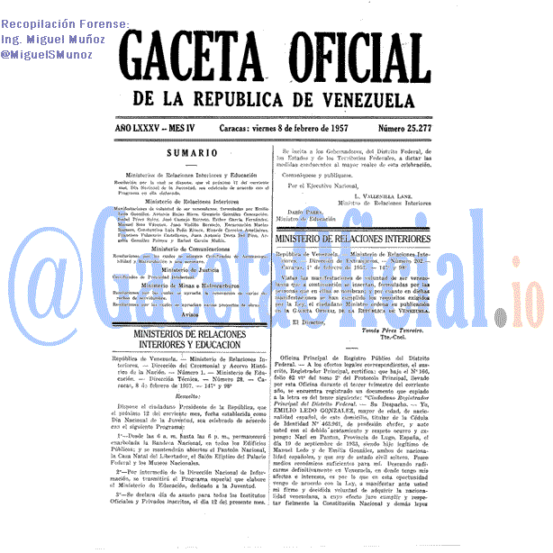 Gaceta Oficial 25277 del 8 Febrero 1957