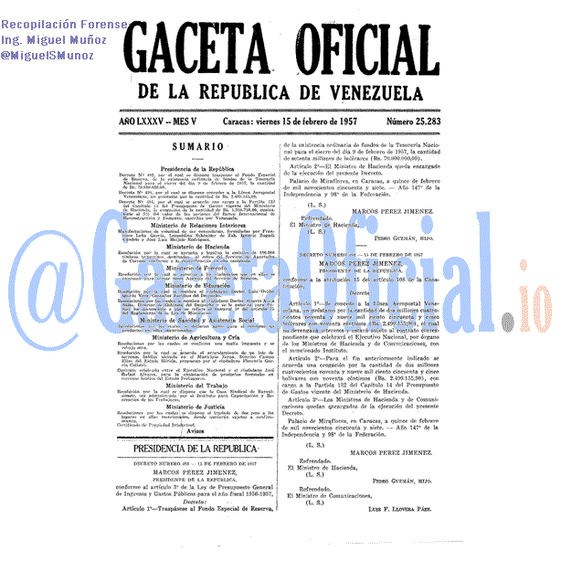 Gaceta Oficial 25283 del 15 Febrero 1957