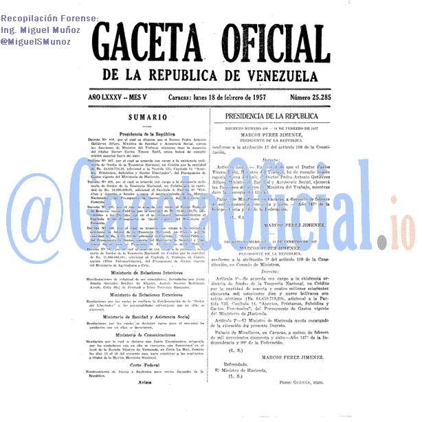 Gaceta Oficial 25285 del 18 Febrero 1957