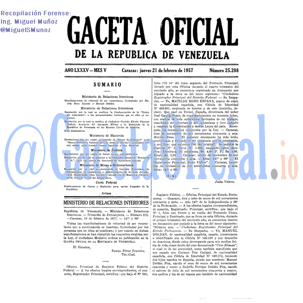 Gaceta Oficial 25288 del 21 Febrero 1957