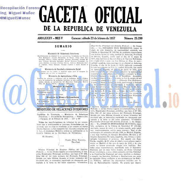 Gaceta Oficial 25290 del 23 Febrero 1957