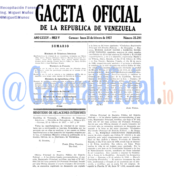 Gaceta Oficial 25291 del 25 Febrero 1957