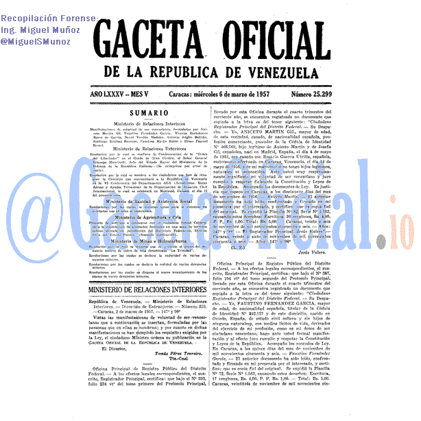 Gaceta Oficial 25299 del 6 Marzo 1957