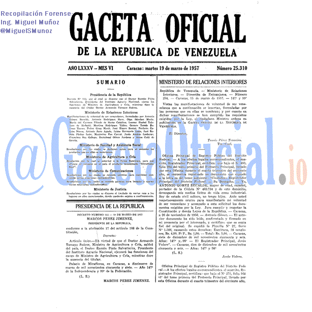 Gaceta Oficial 25310 del 19 Marzo 1957