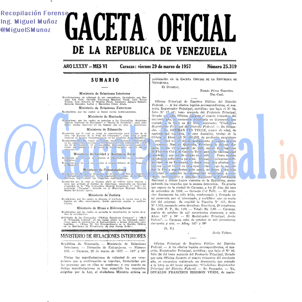 Gaceta Oficial 25319 del 29 Marzo 1957