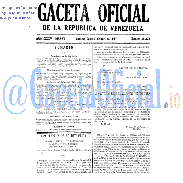 Gaceta Oficial 25321 del 1 Abril 1957