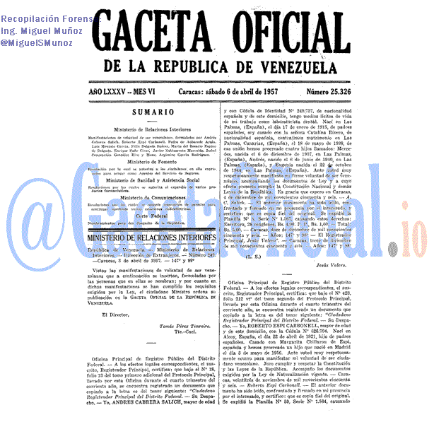 Gaceta Oficial 25326 del 6 Abril 1957