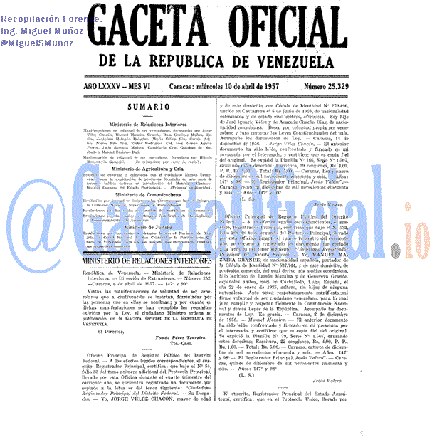 Gaceta Oficial 25329 del 10 Abril 1957