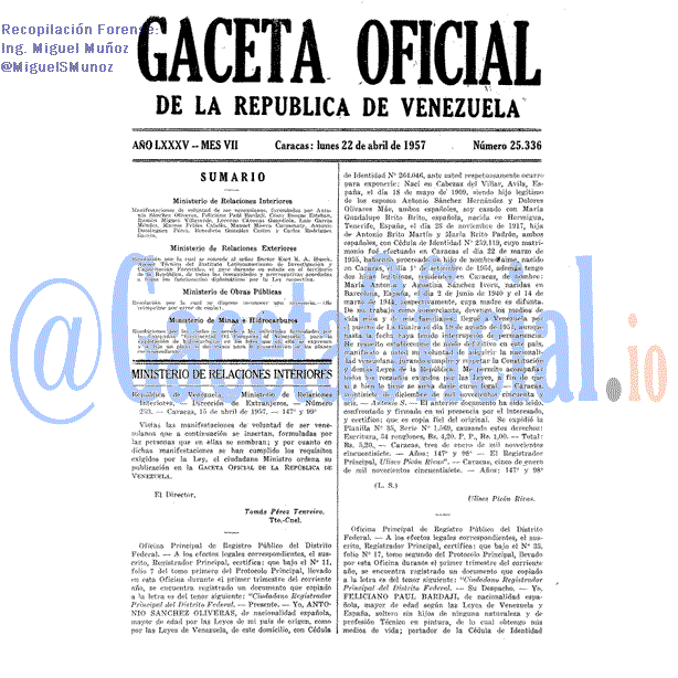 Gaceta Oficial 25336 del 22 Abril 1957