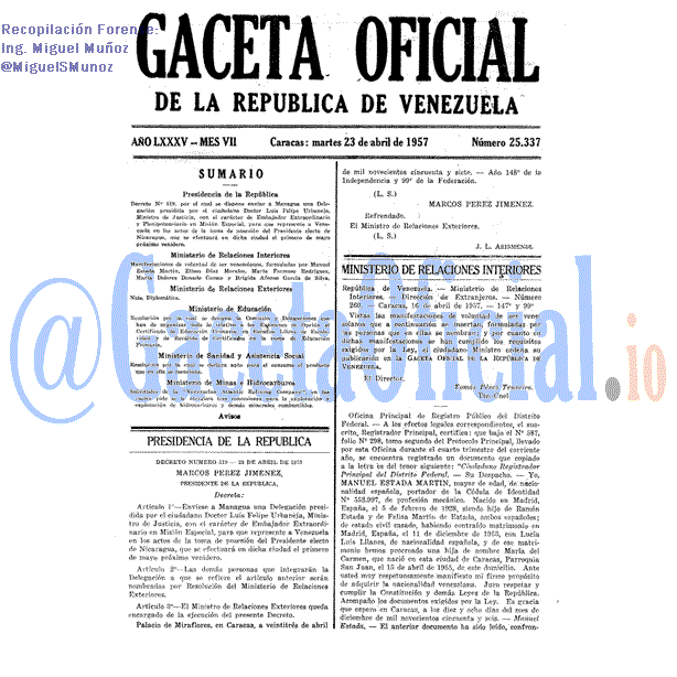 Gaceta Oficial 25337 del 23 Abril 1957