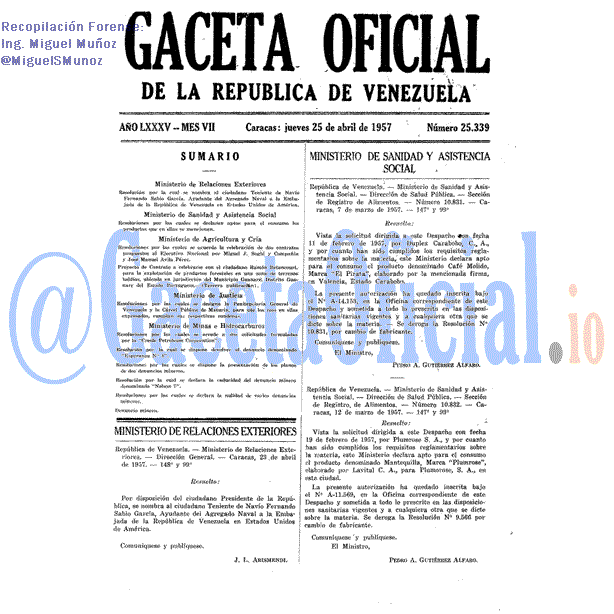 Gaceta Oficial 25339 del 25 Abril 1957