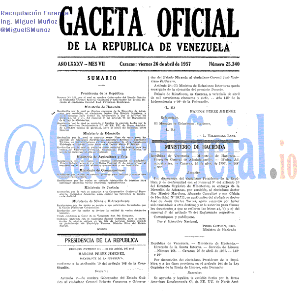 Gaceta Oficial 25340 del 26 Abril 1957