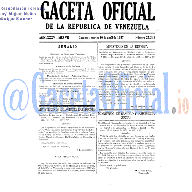 Gaceta Oficial 25343 del 30 Abril 1957