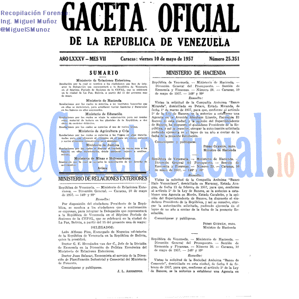 Gaceta Oficial 25351 del 10 Mayo 1957
