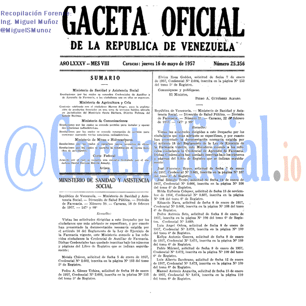 Gaceta Oficial 25356 del 16 Mayo 1957