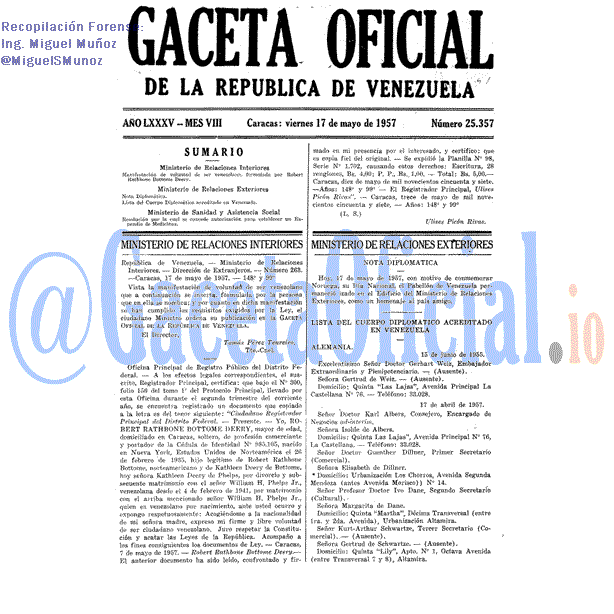 Gaceta Oficial 25357 del 17 Mayo 1957