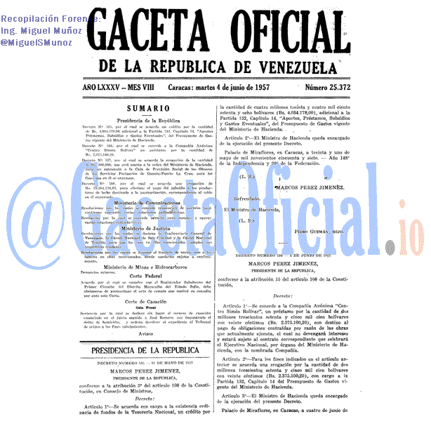 Gaceta Oficial 25372 del 4 Junio 1957