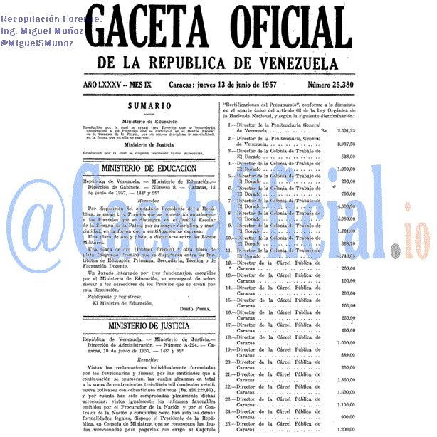 Gaceta Oficial 25380 del 13 Junio 1957