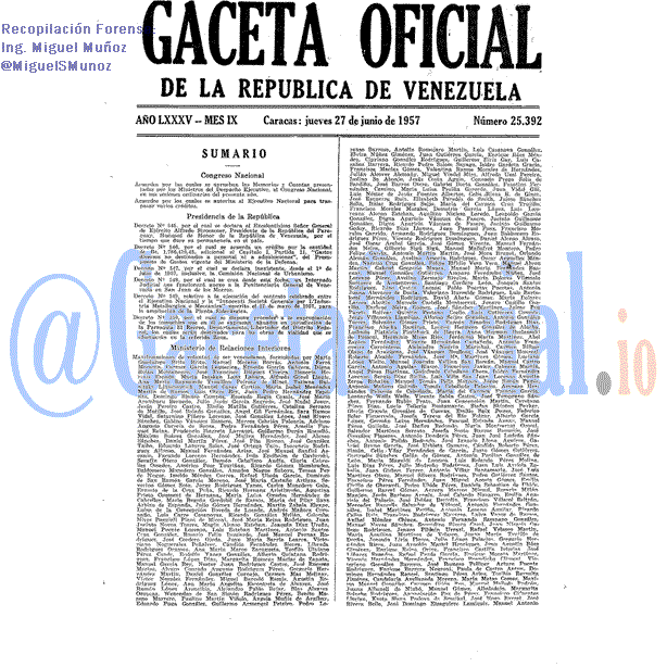 Gaceta Oficial 25392 del 27 Junio 1957