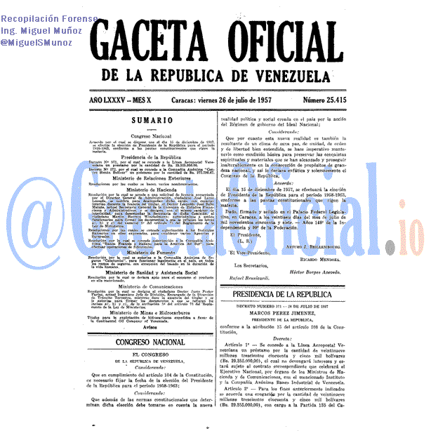 Gaceta Oficial 25415 del 26 Julio 1957