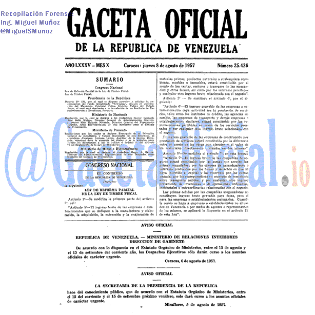 Gaceta Oficial 25426 del 8 Agosto 1957