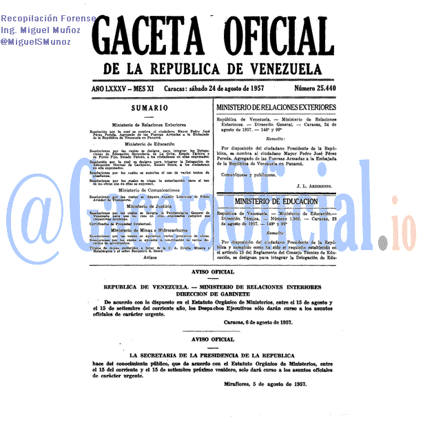 Gaceta Oficial 25440 del 24 Agosto 1957