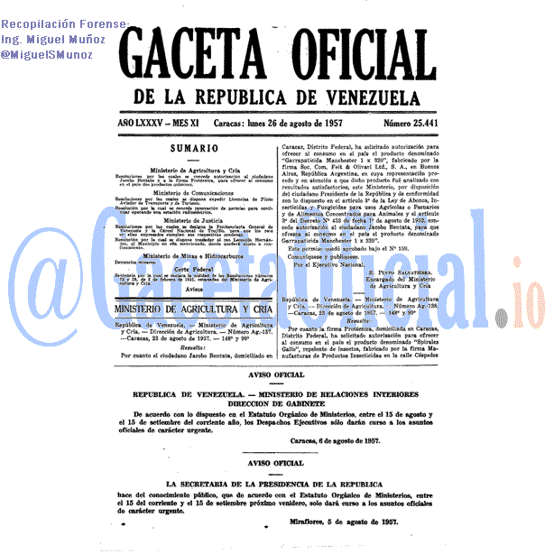 Gaceta Oficial 25441 del 26 Agosto 1957