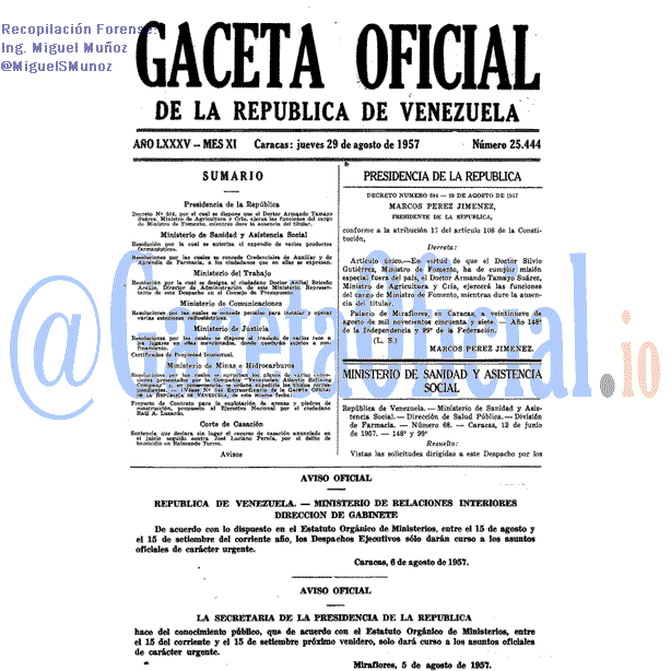 Gaceta Oficial 25444 del 29 Agosto 1957
