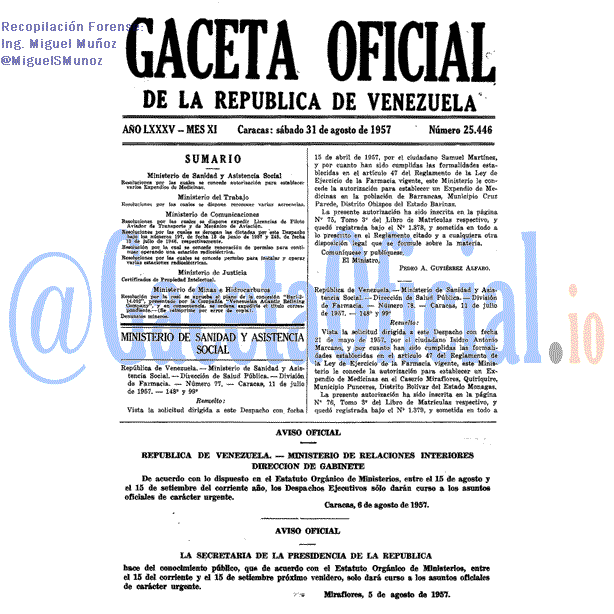 Gaceta Oficial 25446 del 31 Agosto 1957