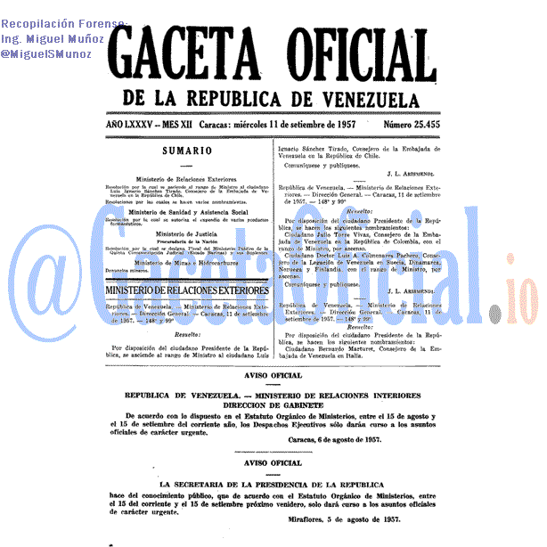 Gaceta Oficial 25455 del 11 Septiembre 1957