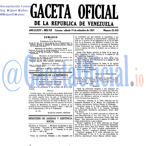 Gaceta Oficial 25458 del 14 Septiembre 1957