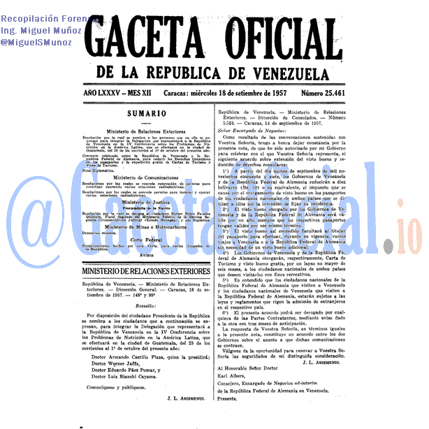Gaceta Oficial 25461 del 18 Septiembre 1957