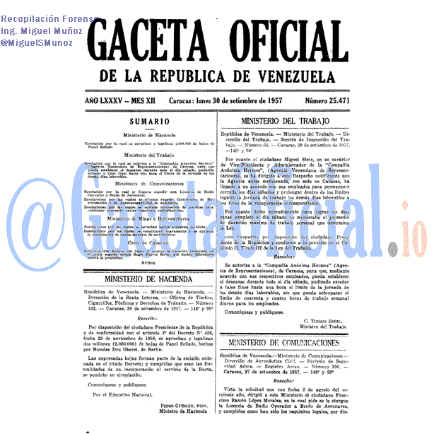 Gaceta Oficial 25471 del 30 Septiembre 1957